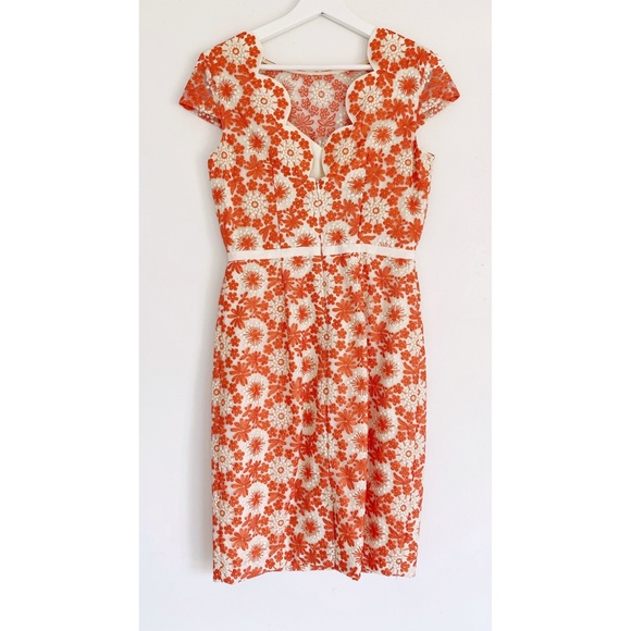MUSE sz 2 Embroidered Floral Orange Sheath Dress Scalloped Back - Picture 3 of 17